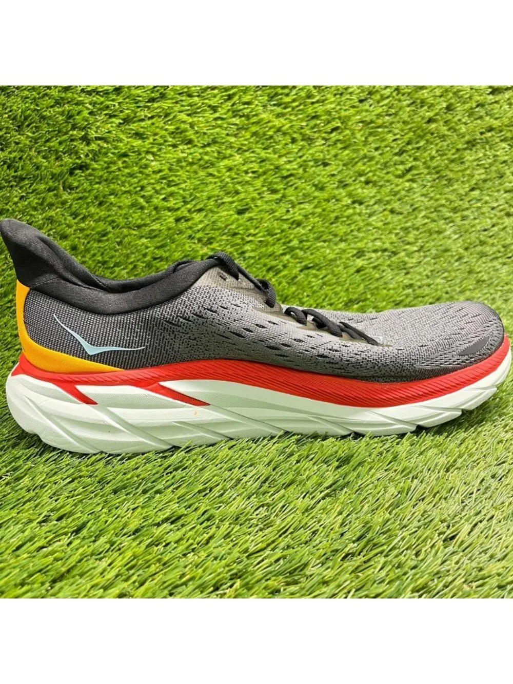 Hoka One One Clifton 8 Mens Size 10 Gray Red Athletic Running Shoes Sneakers
